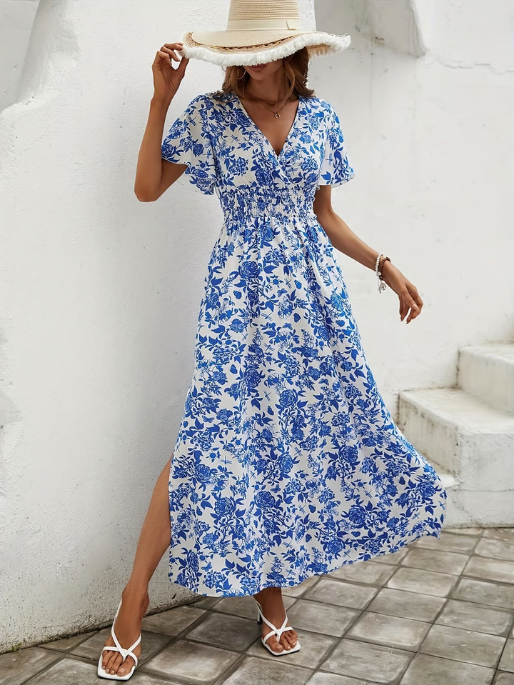 Isadora | Geblümtes Maxikleid für Damen mit V-Ausschnitt