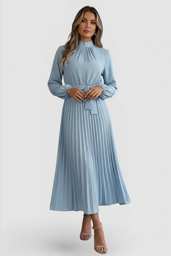 Seraphina | Elegantes plissiertes Midikleid mit langen Ärmeln