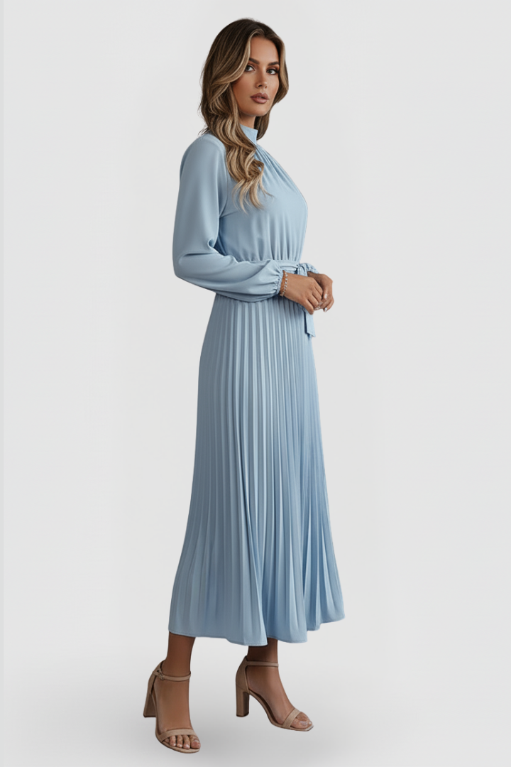 Seraphina | Elegantes plissiertes Midikleid mit langen Ärmeln