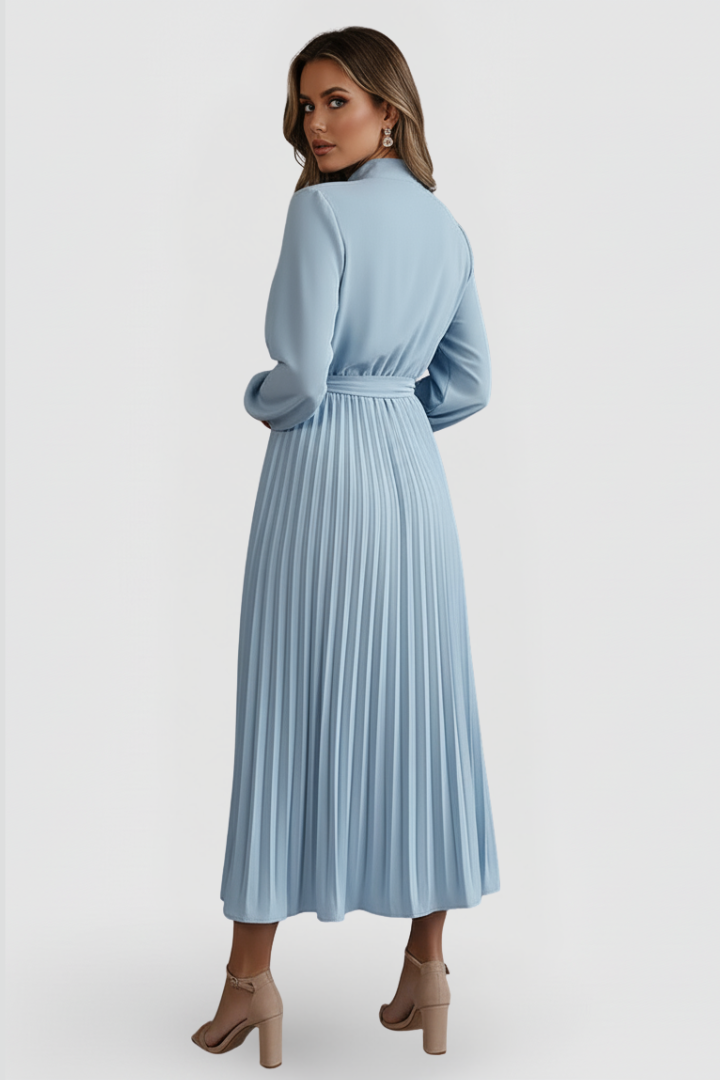 Seraphina | Elegantes plissiertes Midikleid mit langen Ärmeln