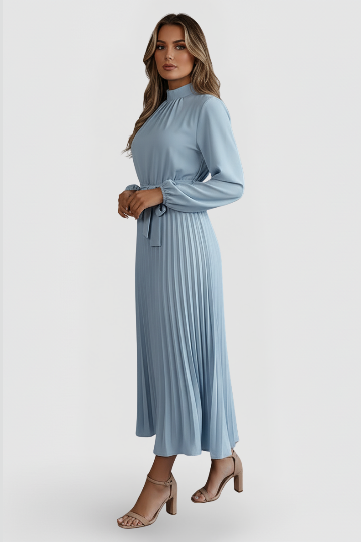 Seraphina | Elegantes plissiertes Midikleid mit langen Ärmeln