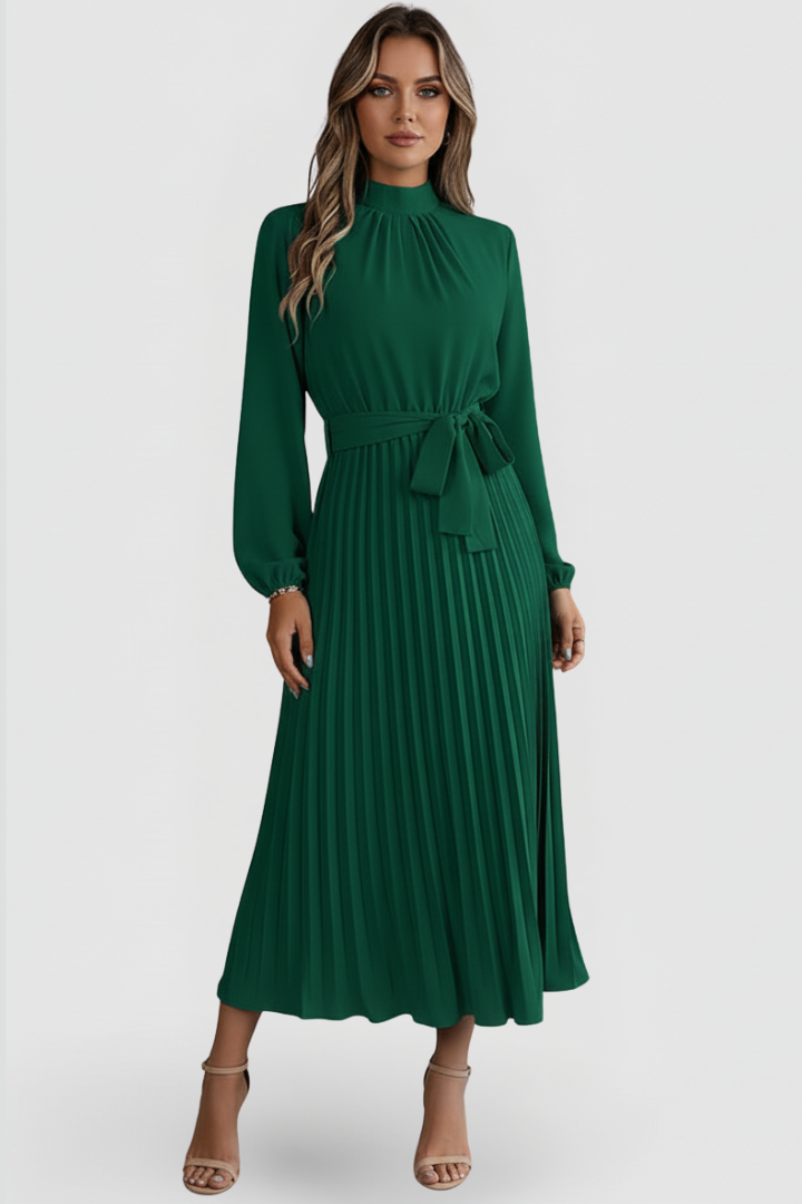 Seraphina | Elegantes plissiertes Midikleid mit langen Ärmeln