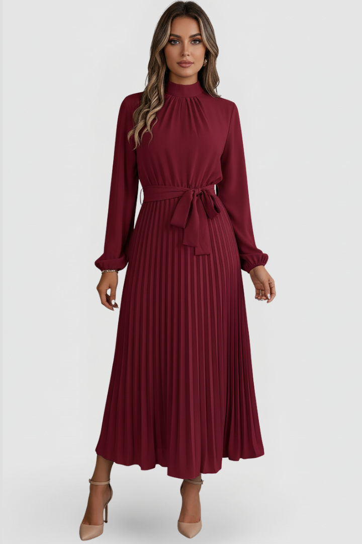 Seraphina | Elegantes plissiertes Midikleid mit langen Ärmeln