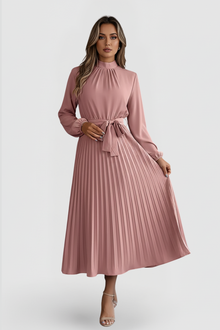 Seraphina | Elegantes plissiertes Midikleid mit langen Ärmeln