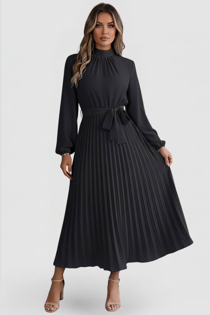 Seraphina | Elegantes plissiertes Midikleid mit langen Ärmeln