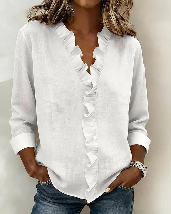 Livia | Elegante geraffte V-Ausschnitt Damenbluse