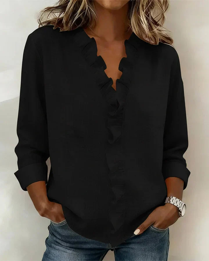 Livia | Elegante geraffte V-Ausschnitt Damenbluse