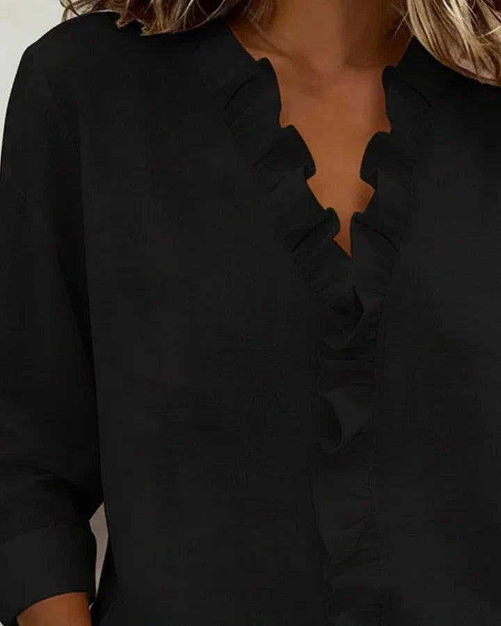 Livia | Elegante geraffte V-Ausschnitt Damenbluse