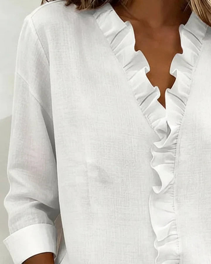 Livia | Elegante geraffte V-Ausschnitt Damenbluse