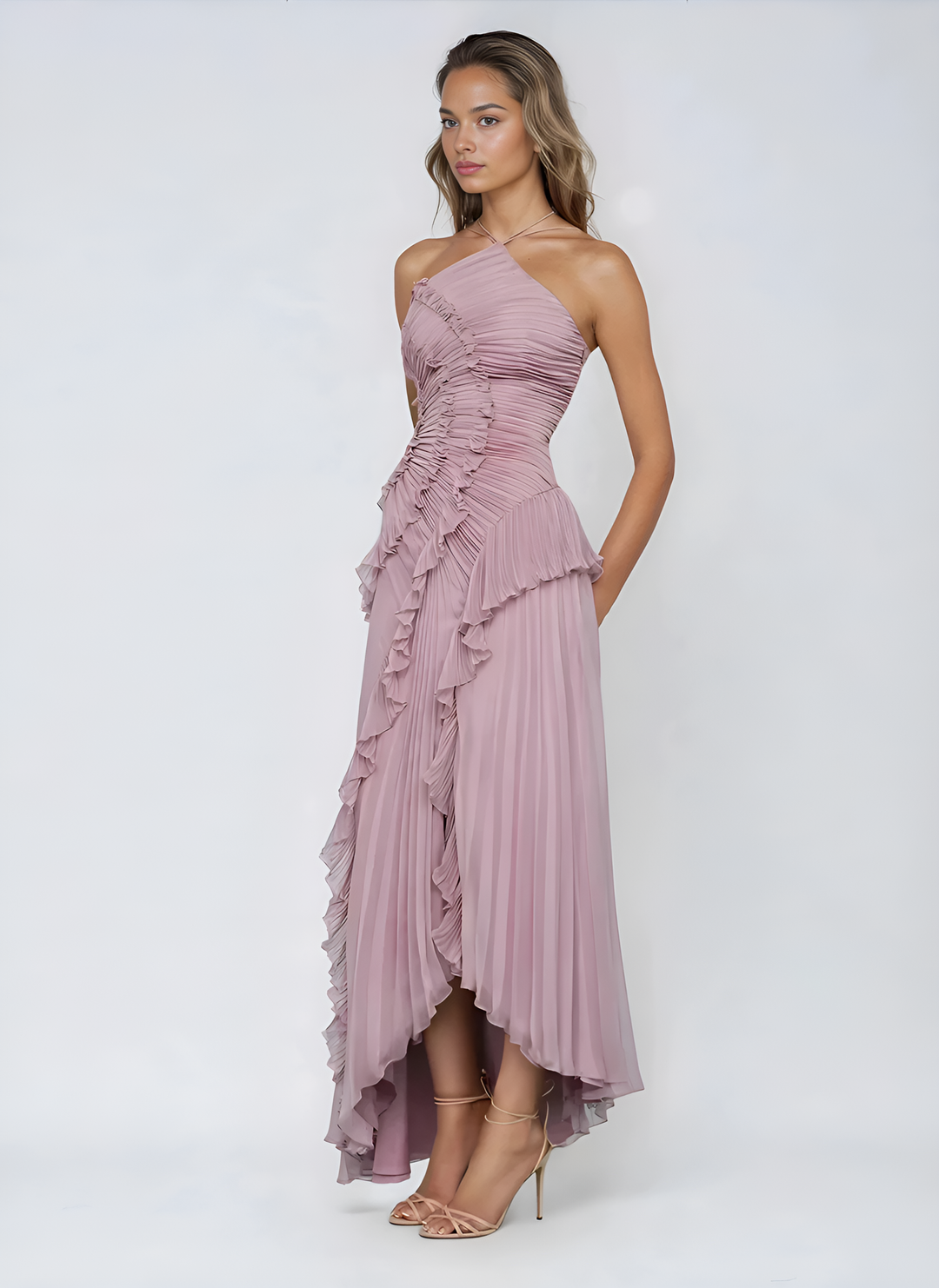 Luna | Elegantes asymmetrisches weißes Maxikleid für Damen