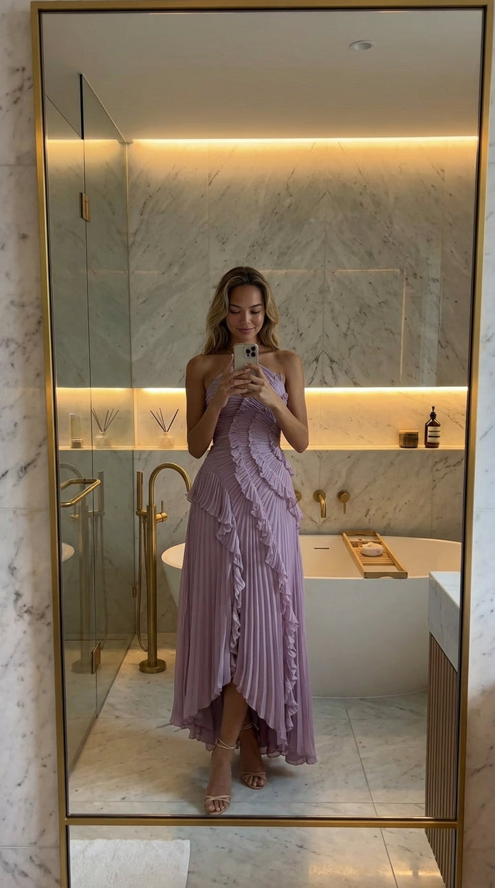 Luna | Elegantes asymmetrisches weißes Maxikleid für Damen