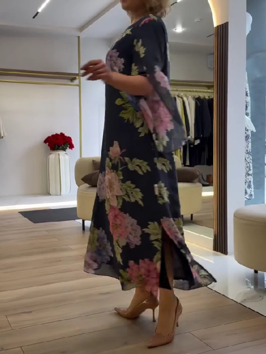 Elsie | Elegant Floral Print Plus Size Maxi Dress