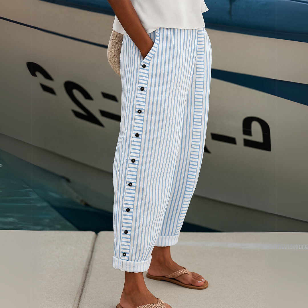 Saranda | Elegante High-Waist-Hose mit Streifen und Knöpfen