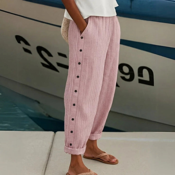 Saranda | Elegante High-Waist-Hose mit Streifen und Knöpfen