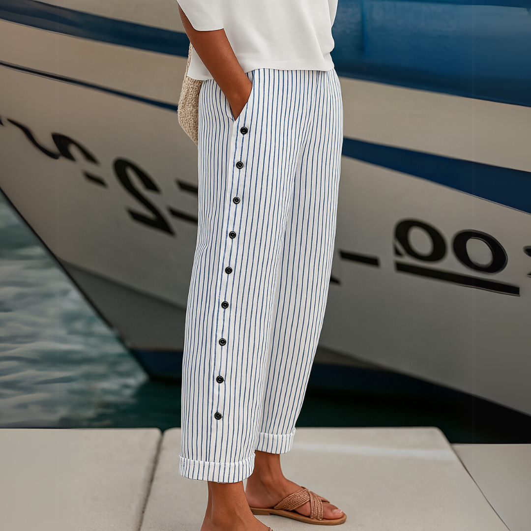 Saranda | Elegante High-Waist-Hose mit Streifen und Knöpfen