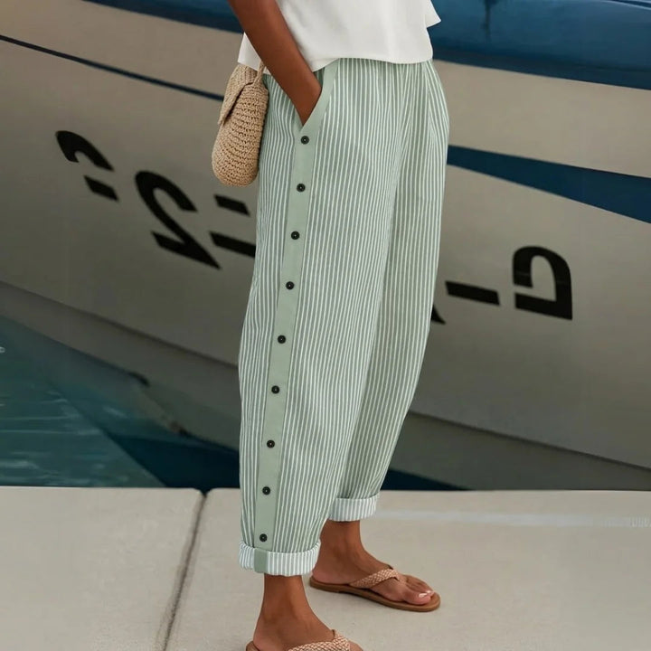 Saranda | Elegante High-Waist-Hose mit Streifen und Knöpfen