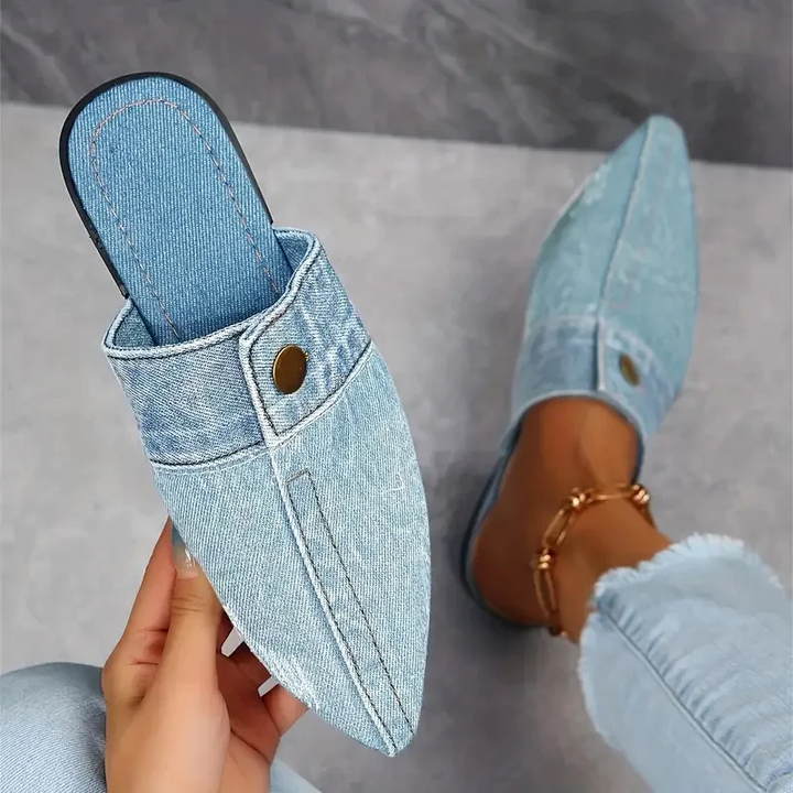 Isla | Chic Pointed Toe Denim Mule Flats