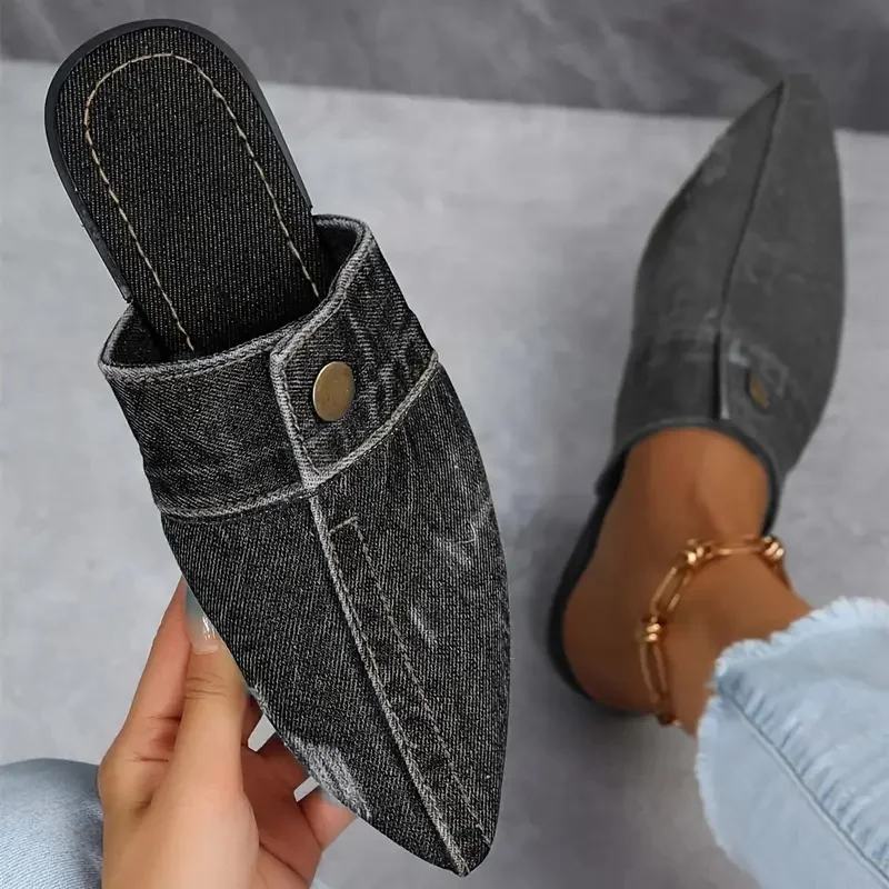 Isla | Chic Pointed Toe Denim Mule Flats