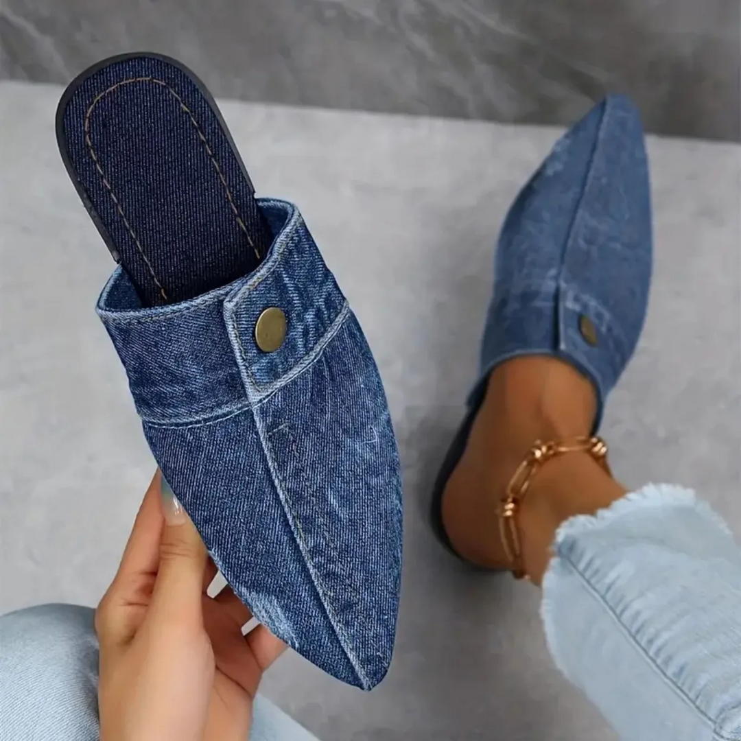 Isla | Chic Pointed Toe Denim Mule Flats
