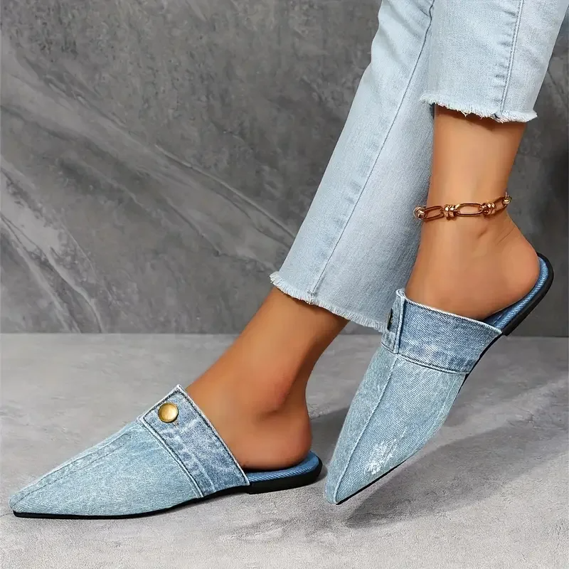 Isla | Chic Pointed Toe Denim Mule Flats