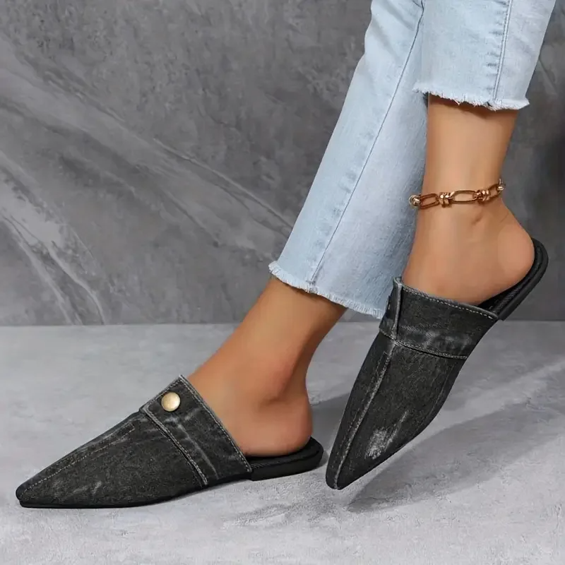 Isla | Chic Pointed Toe Denim Mule Flats