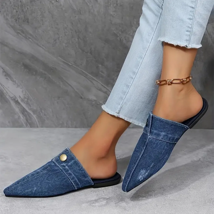 Isla | Chic Pointed Toe Denim Mule Flats