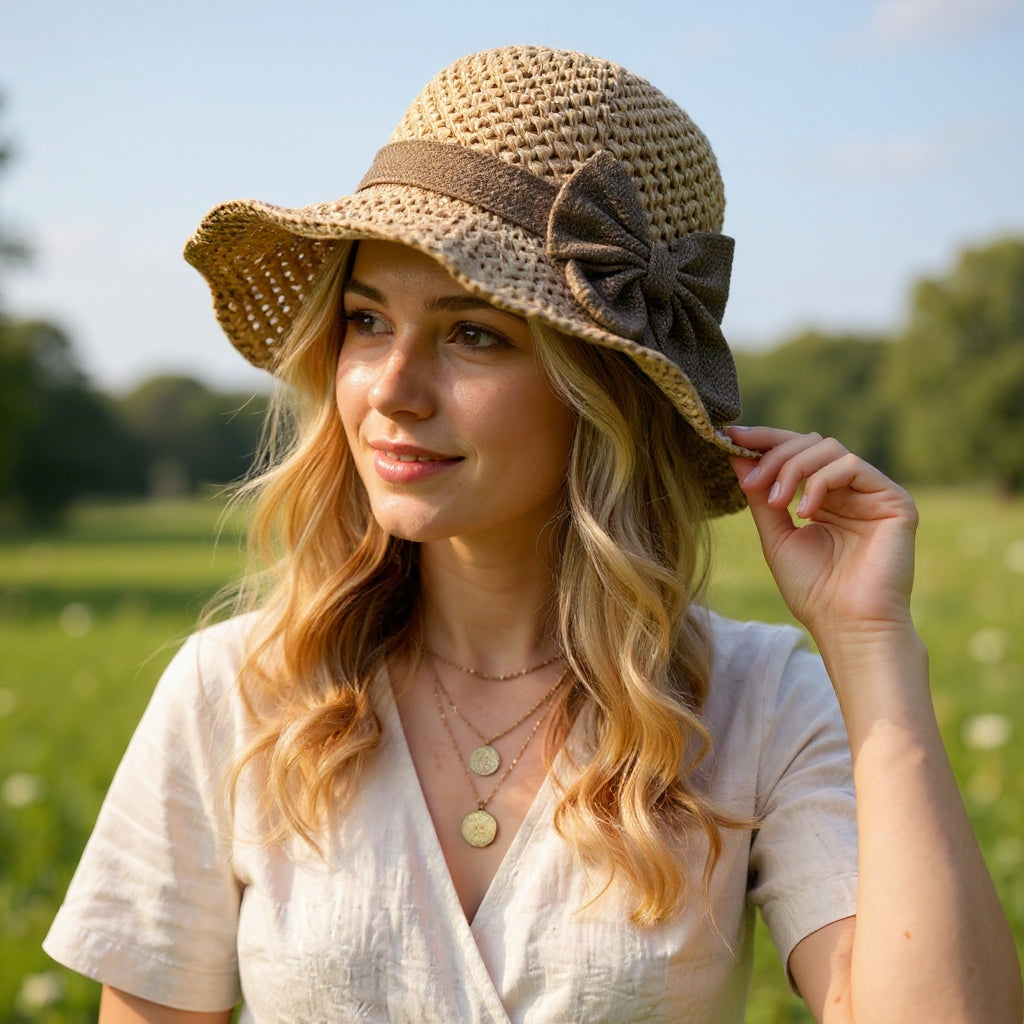 Aurelia | Stylish Handcrafted Sun Hat with Vintage Bow
