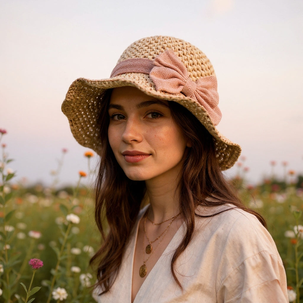 Aurelia | Stylish Handcrafted Sun Hat with Vintage Bow