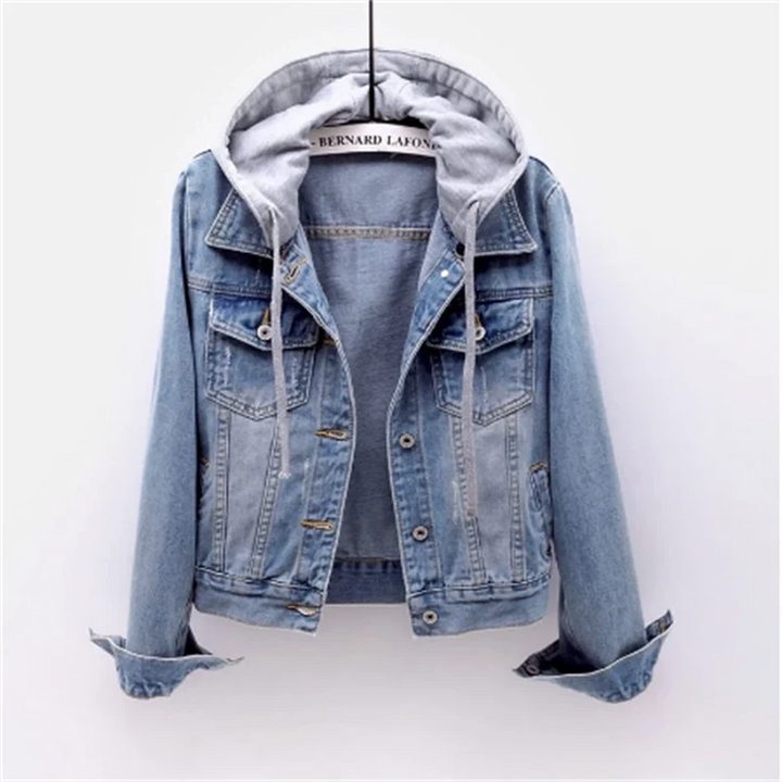 Luna | Stylische, lässige Damen-Jeansjacke mit abnehmbarer Kapuze