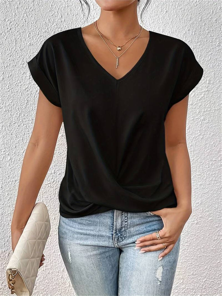 Jinia | Twist Detail V-Neck Short Sleeve Top