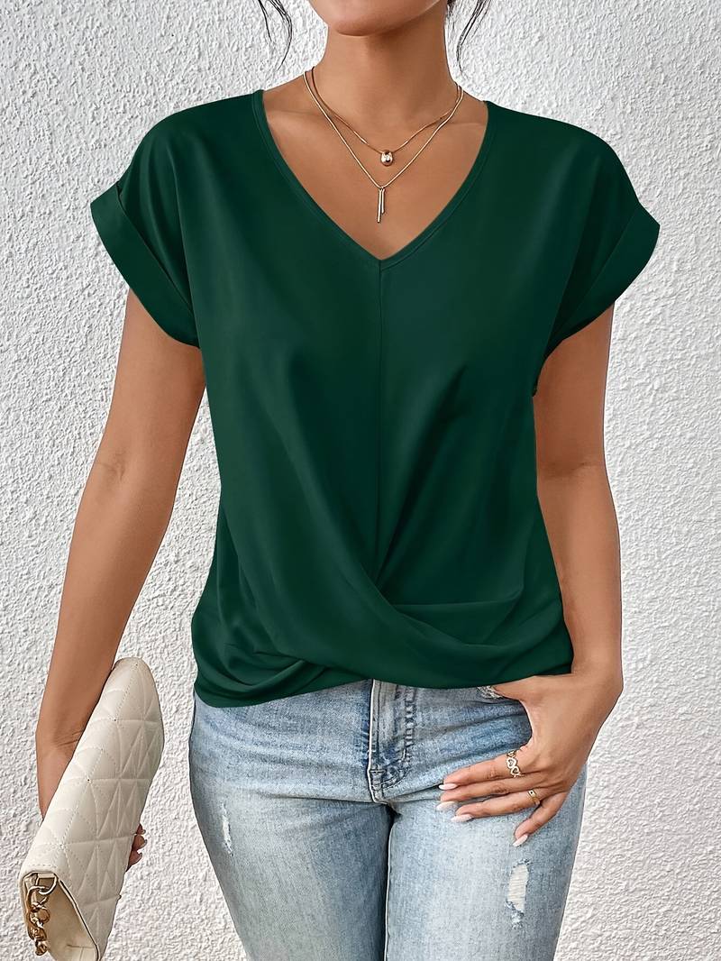 Jinia | Twist Detail V-Neck Short Sleeve Top