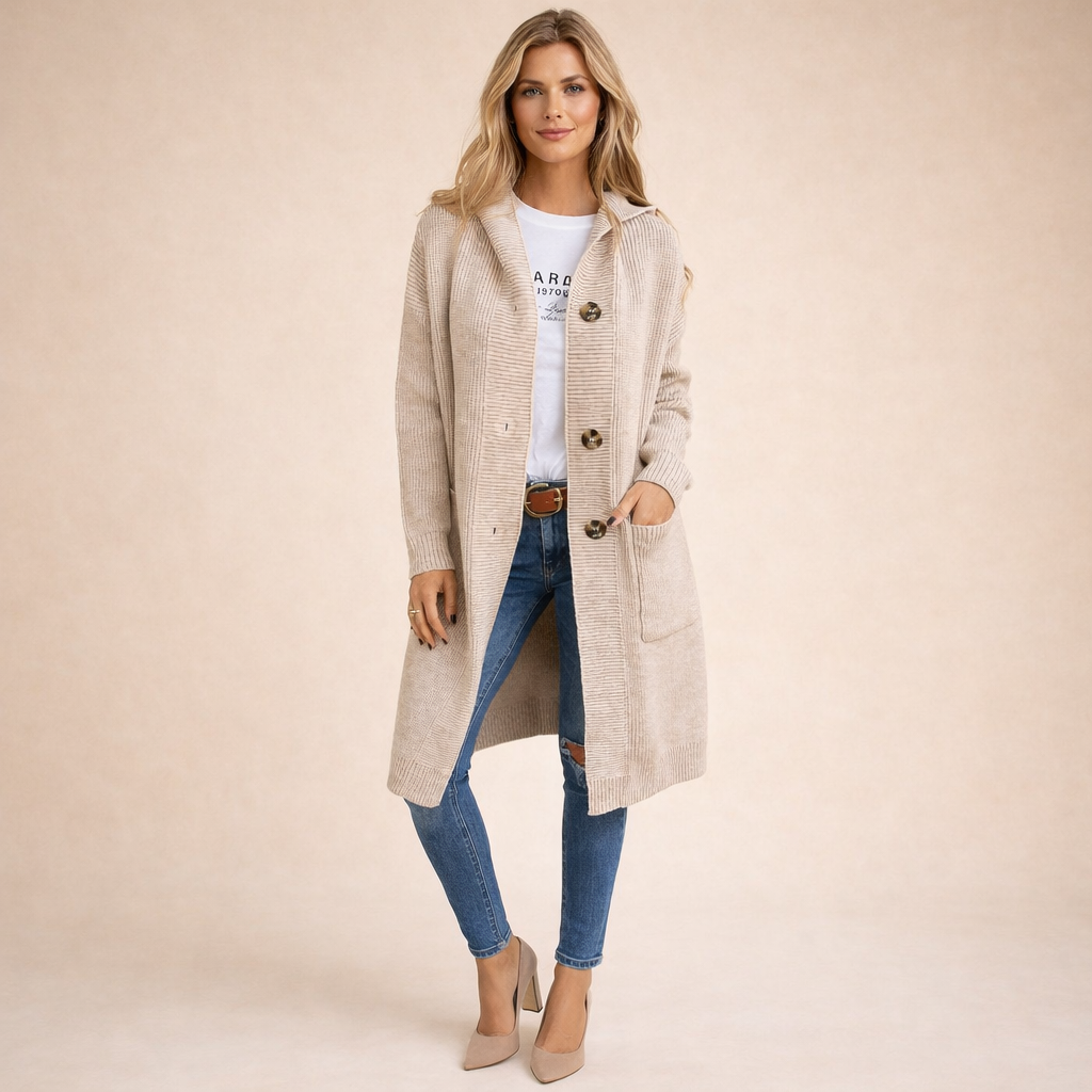 Mirelle | Eleganter, gerippter, langer Cardigan für Damen