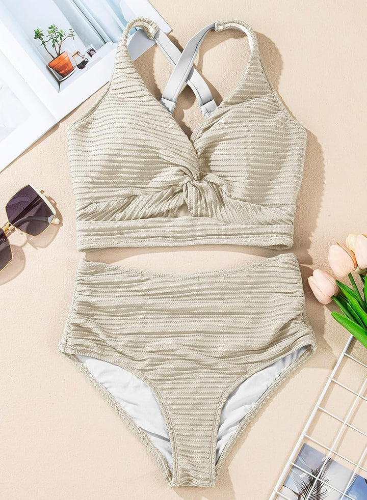 Linda | Figurschmeichelnder Crop-Bikini mit V-Ausschnitt und hohem Bund