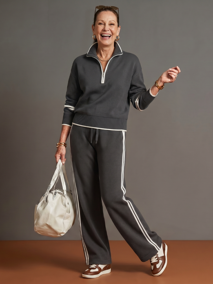 Velmora | Zip-Neck Knit Lounge Set