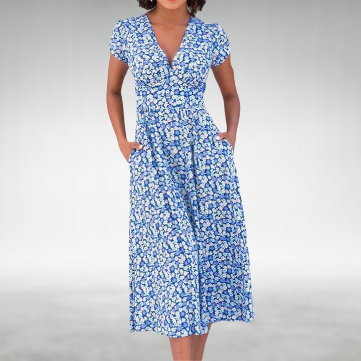 Nora | Elegantes und bequemes V-Ausschnitt Midi-Kleid