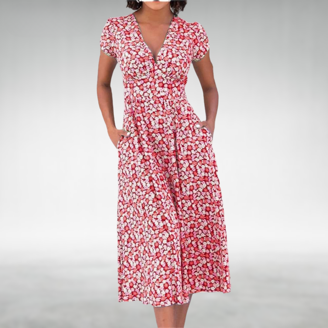 Nora | Elegantes und bequemes V-Ausschnitt Midi-Kleid