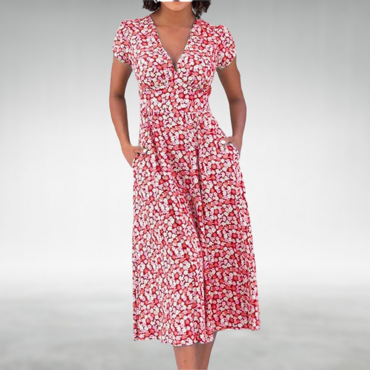 Nora | Elegantes und bequemes V-Ausschnitt Midi-Kleid