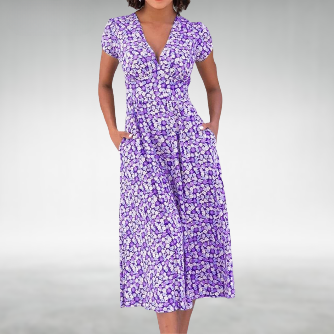 Nora | Elegantes und bequemes V-Ausschnitt Midi-Kleid