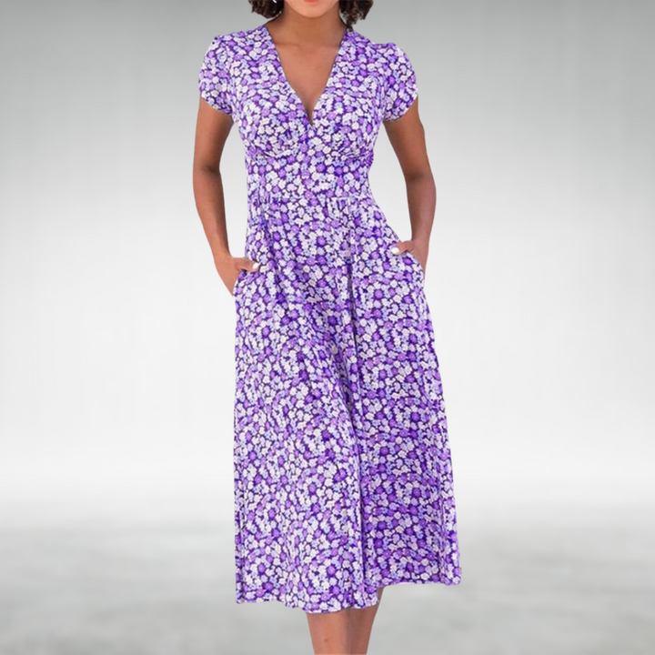 Nora | Elegantes und bequemes V-Ausschnitt Midi-Kleid