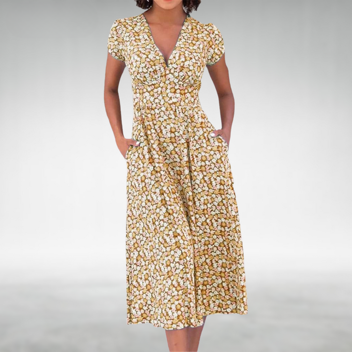 Nora | Elegantes und bequemes V-Ausschnitt Midi-Kleid