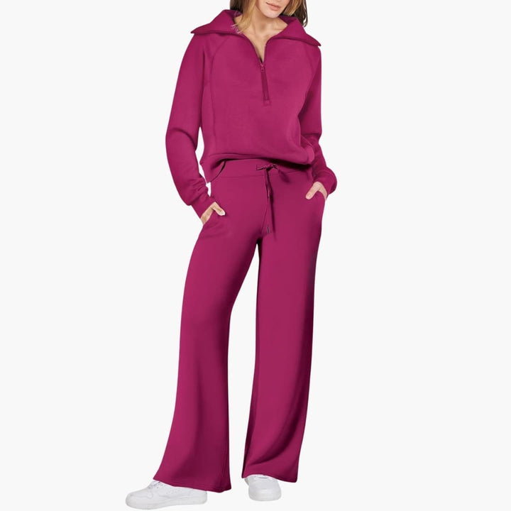 Zerelle | Half-Zip Wide-Leg Women’s Lounge Set