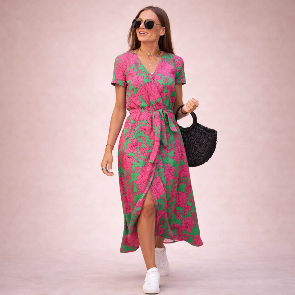 Rosalie | Playful Floral Wrap Midi Dress