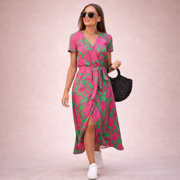 Rosalie | Playful Floral Wrap Midi Dress