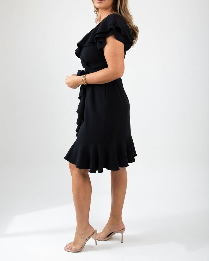 Elira | Elegantes Rüschenwickelkleid in Midi-Länge