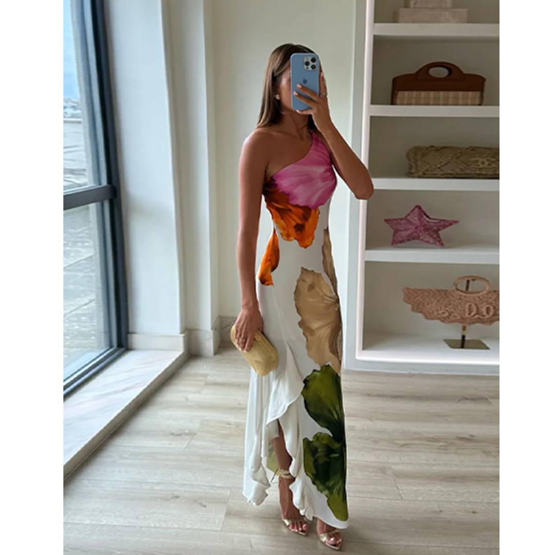 Emma | Stylish Floral One Shoulder Maxi Dress