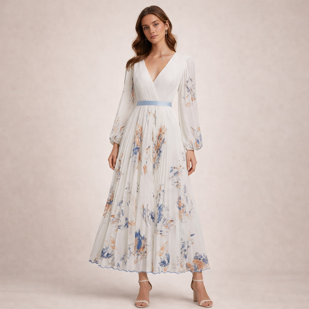 Liora | Geblümtes plissiertes Maxikleid