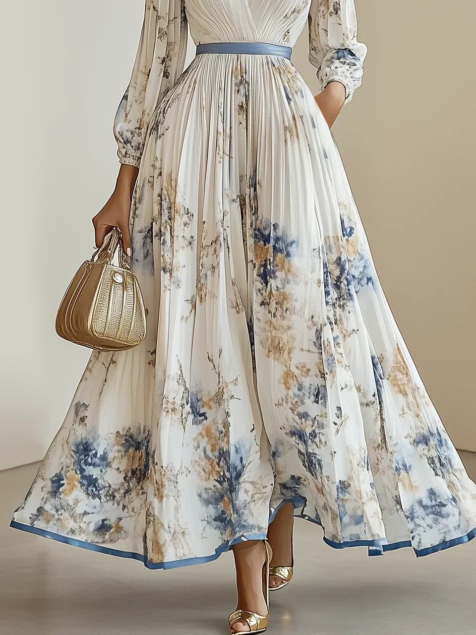 Liora | Geblümtes plissiertes Maxikleid