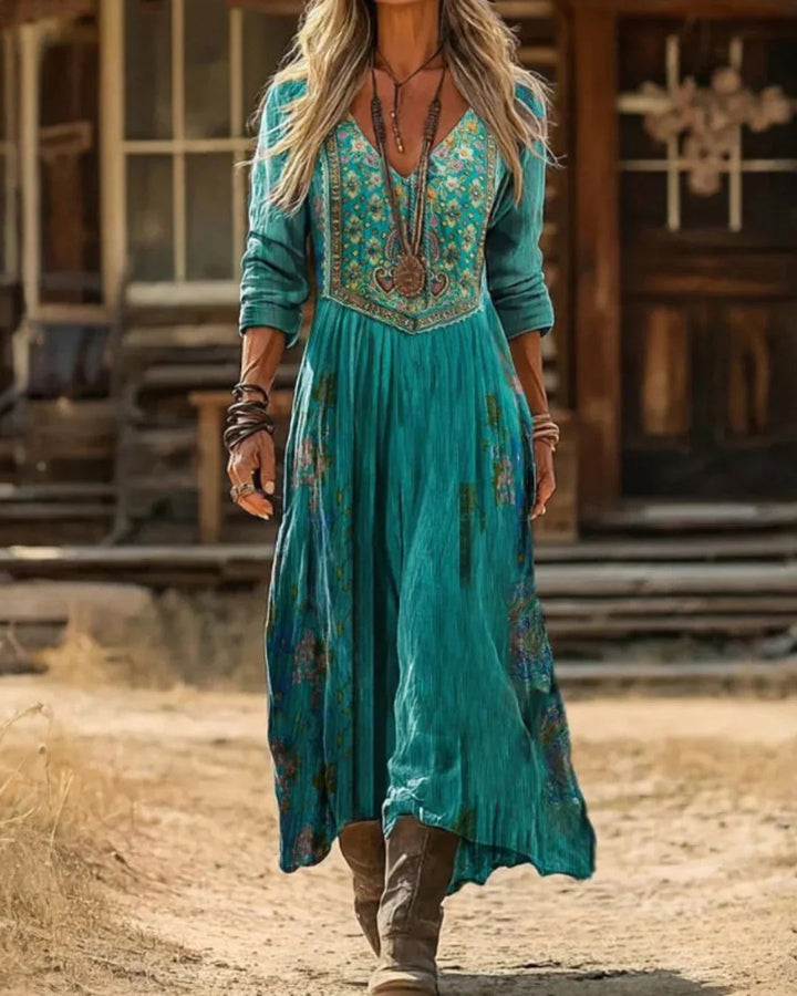 Sophie | Elegant Embroidered V-Neck Bohemian Maxi Dress