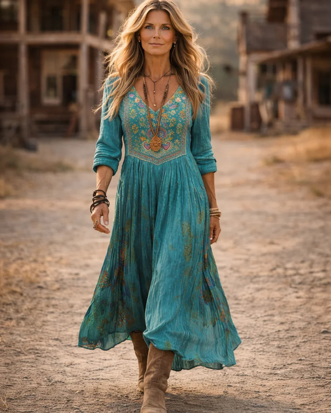 Sophie | Elegant Embroidered V-Neck Bohemian Maxi Dress