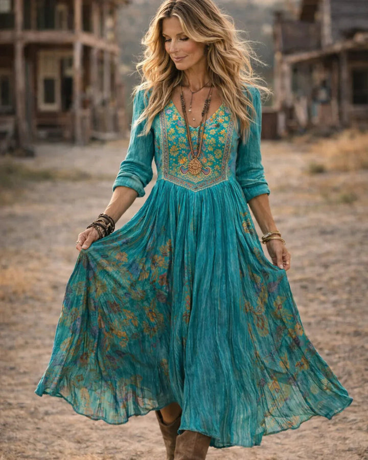Sophie | Elegant Embroidered V-Neck Bohemian Maxi Dress
